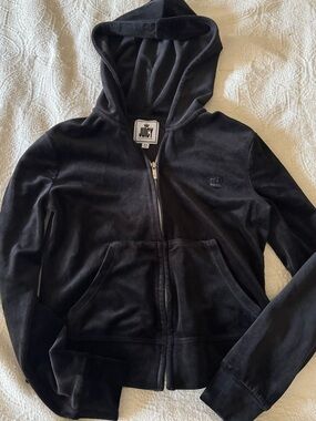 Juicy Couture Black Velour Hoodie with Silver Zip